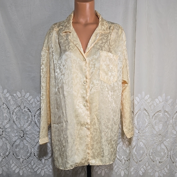 Vintage Yellow Christian Dior Lingerie Saks Fifth Ave Sleep Shirt Sz Small - Picture 1 of 7